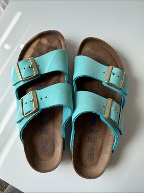 Birkenstock Two-Strap Sandals in Aqua Turquoise